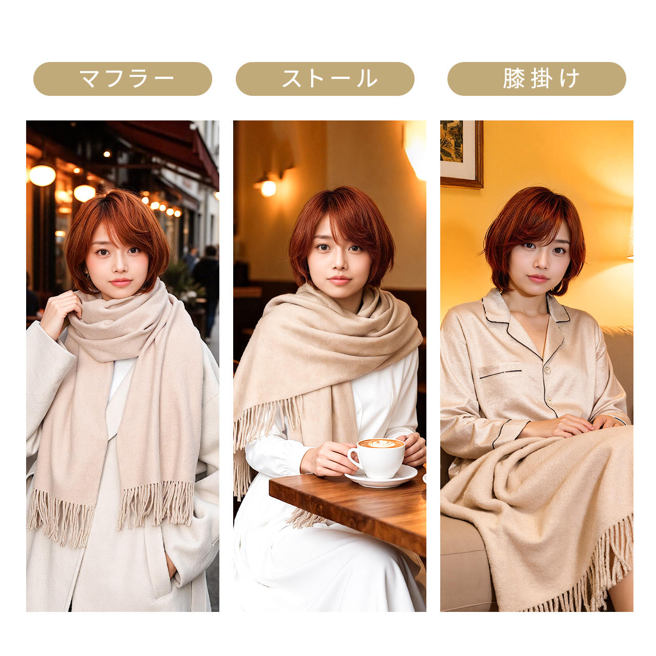 大判 ストール マフラー｜カシミヤタッチ×リバーシブル｜巻くだけで小